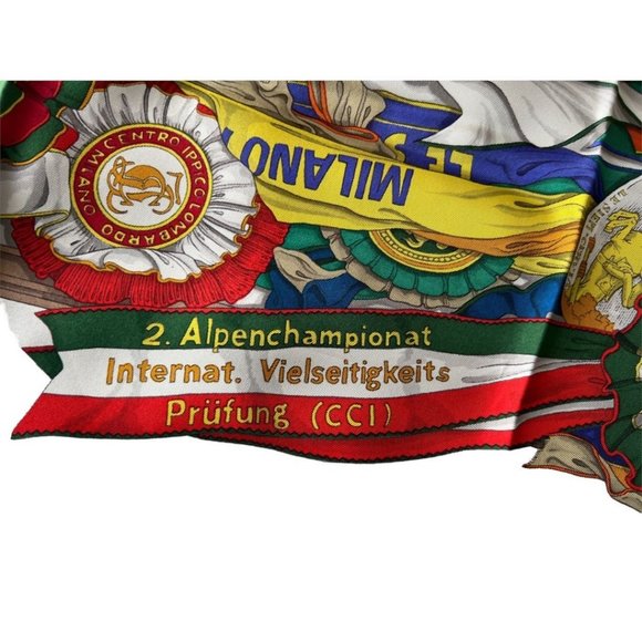 GUCCI " concorso ippico": Multicolor Silk, Logo Scarf #L028 - Picture 7 of 12